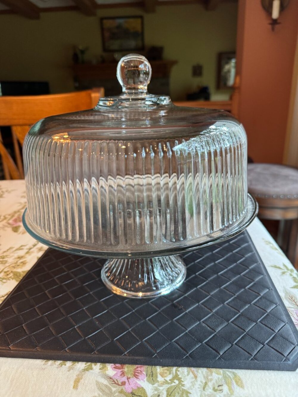 Vintage Anchor Hocking Monaco 2 in 1 Ribbed Glass Cake Plate Dome Cover